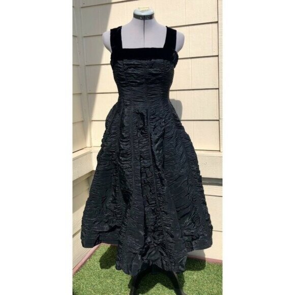 GiGi Young Vtg 1950s Black Ruched Fit & Flare Pinup Midi Dress Retro - Picture 1 of 8